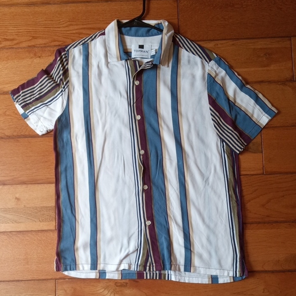 Topman Blue and White Striped Casual Shirt